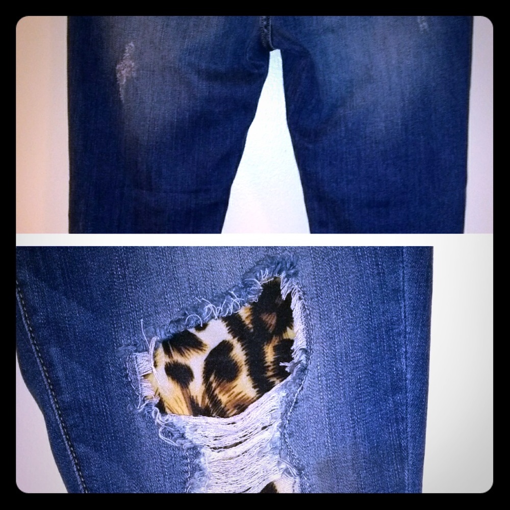 distressed leopard print Jeans